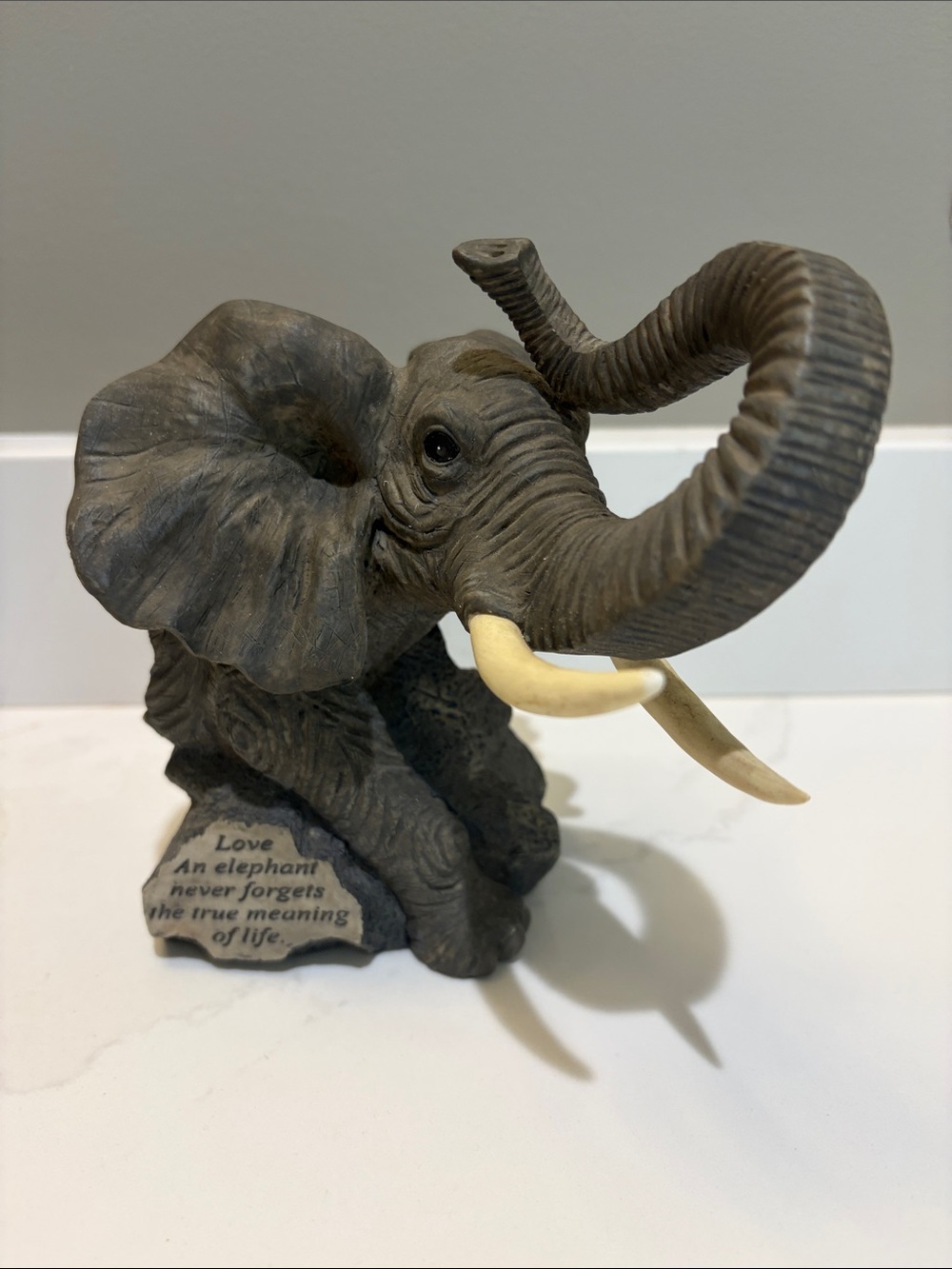 Decorative Gray Elephant Figurine with Tusks - Home Art Accent